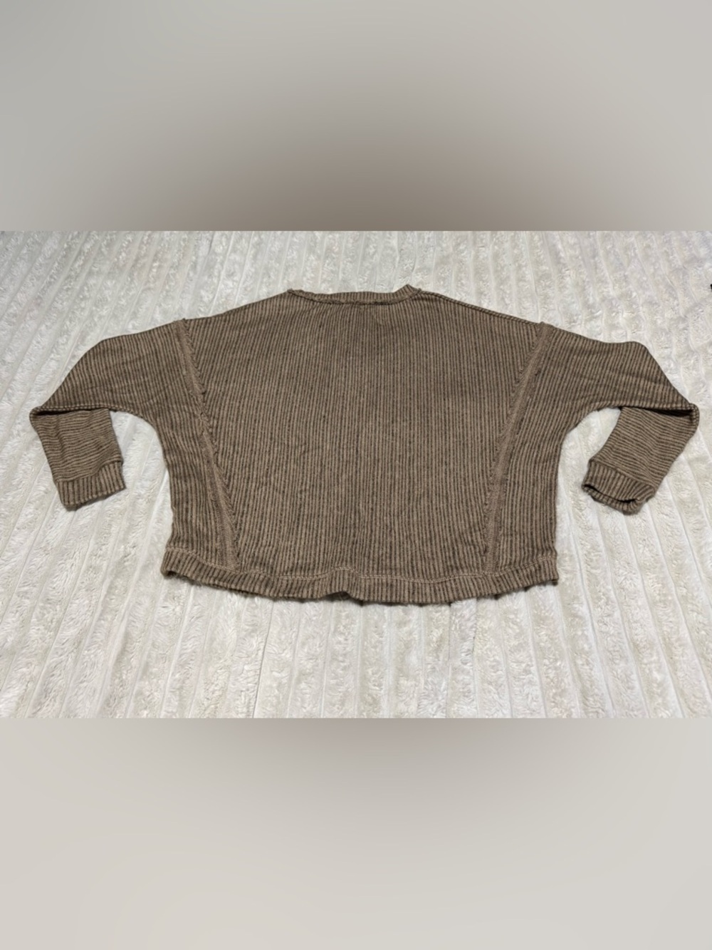 NWOT Eclipse Ribbed V-Neck Sweater in two-tone Brown - Picture 3 of 12